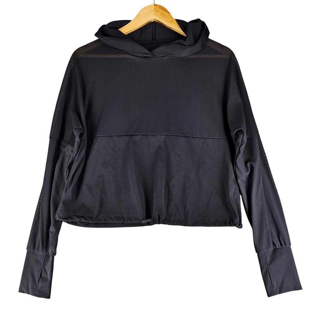 BUFFBUNNY WOMENS ESCANDALA PULLOVER BLACK DIAMOND MESH HOODED CROPTOP SIZE SMALL